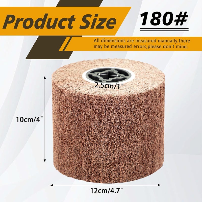 SALI Non Woven Wire Abrasive Drawing Polishing Burnishing Wheel Flap Brush Wire Brush Drum Surface Conditioning Tool for Metal Surface Polishing Grinding Removing Rust 120x100x19mm (180 Grit) - Image 2